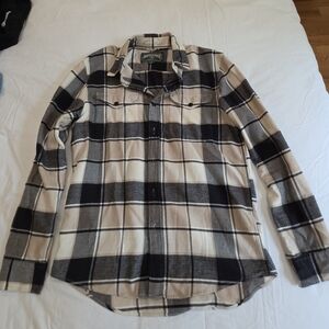 American Eagle Outfitters Black and Cream Plaid Shirt